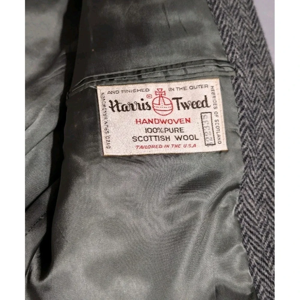 Brooke & Deane Harris Tweed Blazer Mens 42 Gray Herringbone Wool Vintage Coat